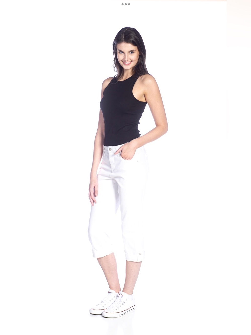 DKR Apparel Stretch Denim Rolled Capri-White